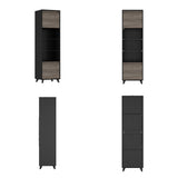 67 inch Modern Brown Tall Bookcase with 3-Color LED Lights & Glass Shelves
