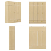 63" Beige Wood‑Grain 8‑Door Armoire Wardrobe with Top Cabinet, Hanging Rod and 2 Bottom Storage Drawers
