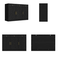 47.2" Rustic Black Embossed Accent Cabinet with 3 Drawers and Adjustable Shelves