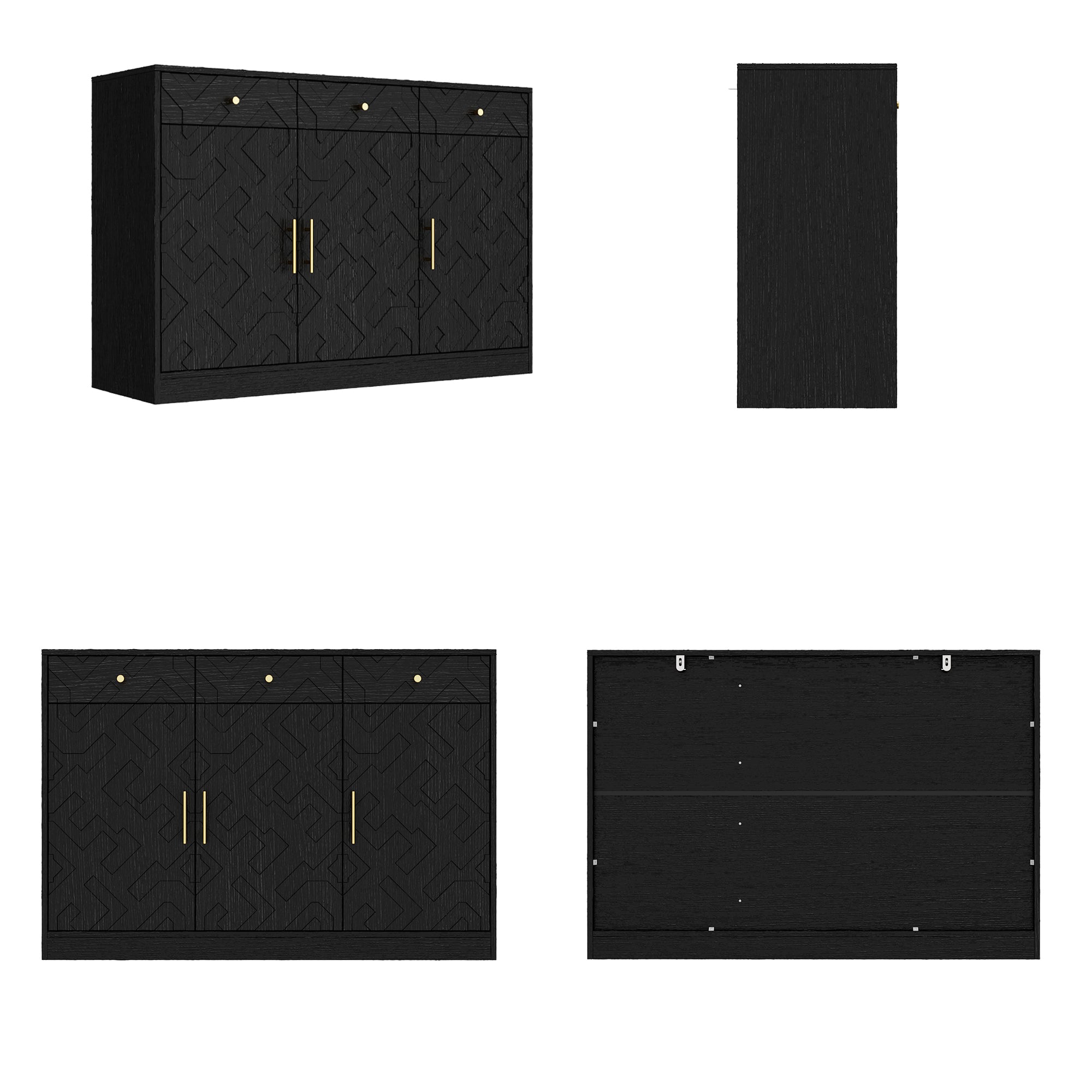 47.2" Wide 3-Door Embossed Accent Cabinet With 2 Drawers