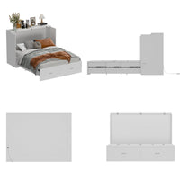 55.1" Modern Minimalist White Fold Out Bed With Power Outlets