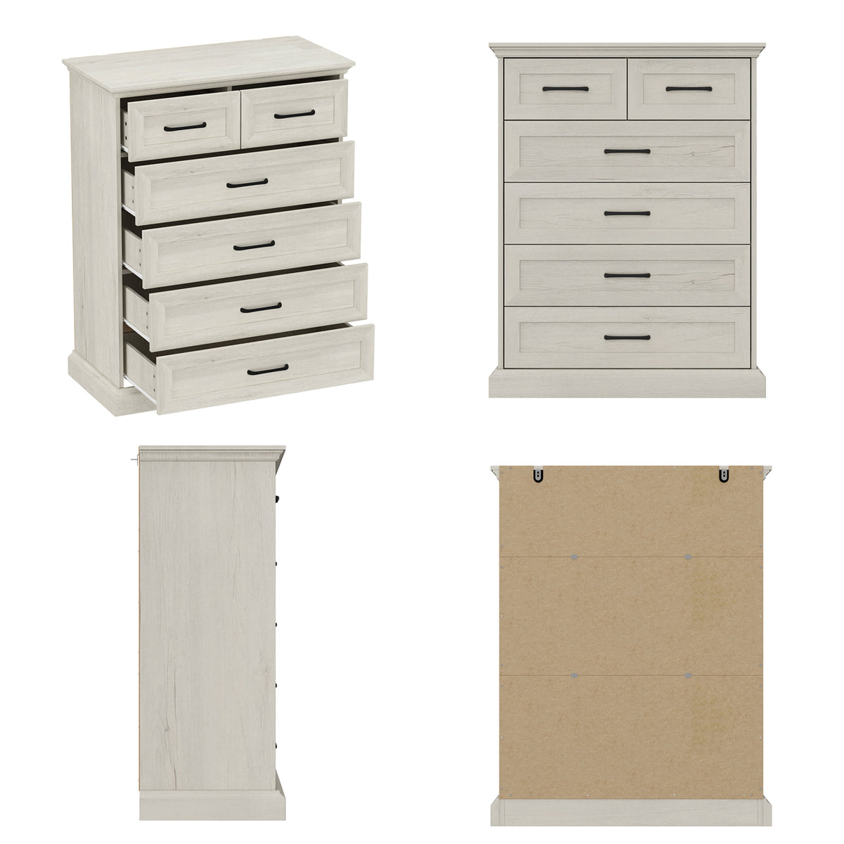 31.5" Rustic Brown 6-Drawer Vertical Dresser Chest with Metal Handles