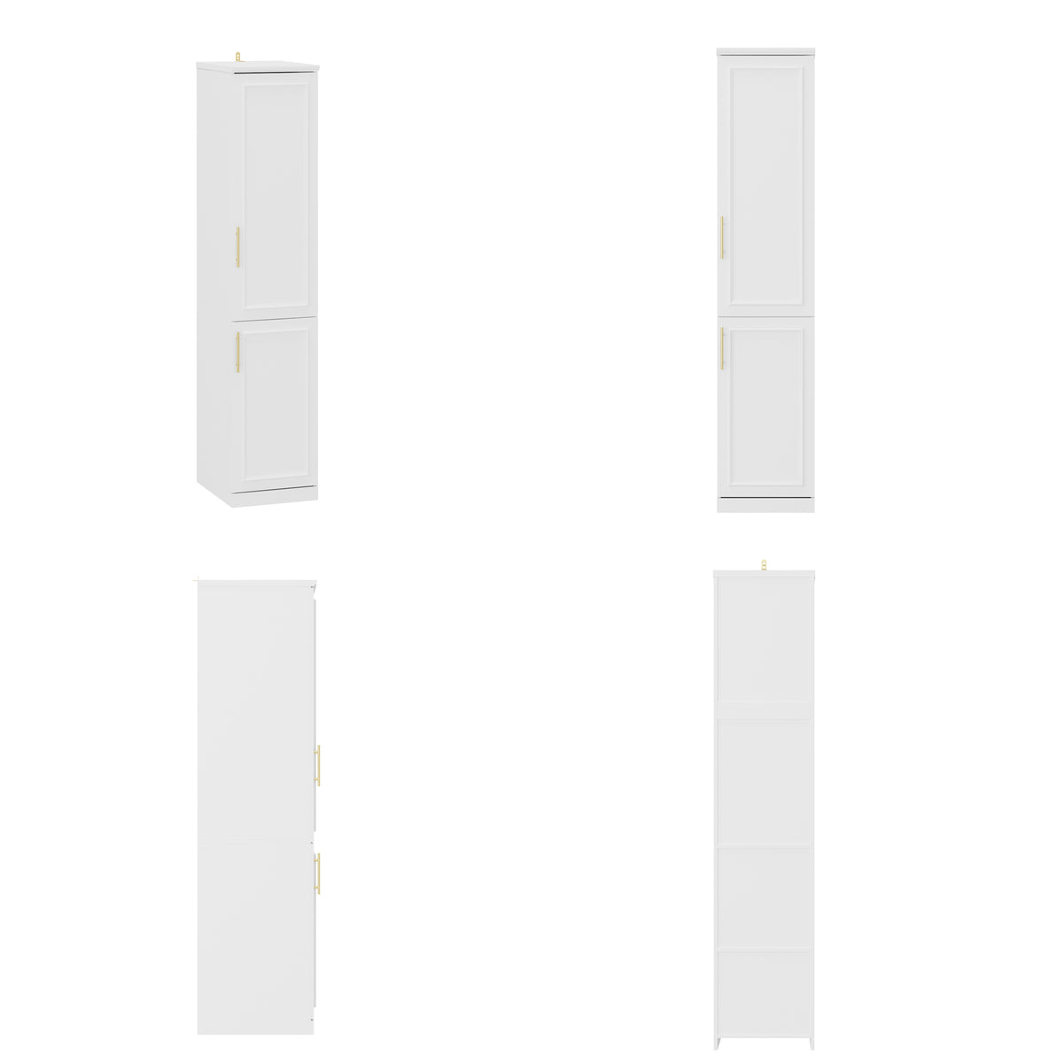 Rena 15.7" Modern White Compact Wardrobe with Dual Doors, Golden Handles and Multiple Storage Sections