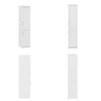 Rena 15.7" Modern White Compact Wardrobe with Dual Doors, Golden Handles and Multiple Storage Sections