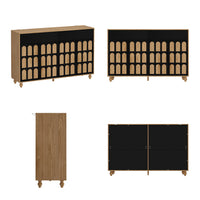 59" Mid-century Black Sideboard with 2 Drawers and 4 Doors