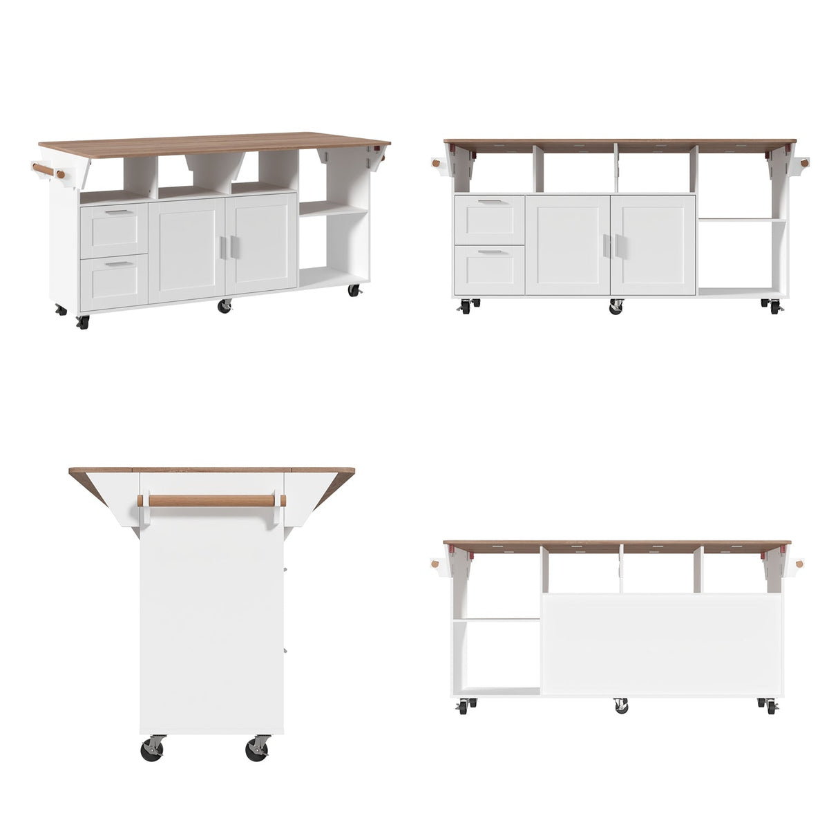 63"W Kitchen Island With Leaf And Wheel