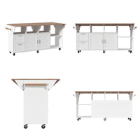 63" Rolling Kitchen Island Cart with Drop Leaf and Storage Cabinet