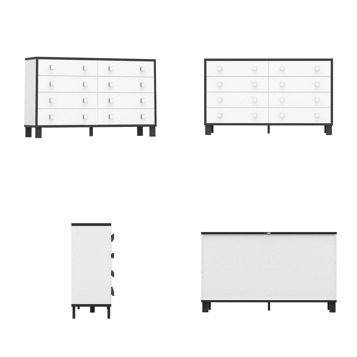 47.2" Modern White 8-Drawer Storage Cabinet with Square Handles