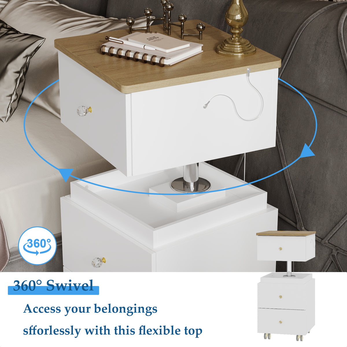 23.6" 360° Rotating White Makeup Vanity with Flip-Top LED Mirror & Adjustable Height