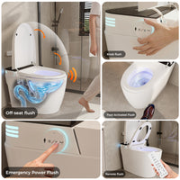 White smart toilet with open lid, built-in bidet, and ambient night light