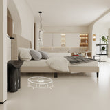 62.6 inch Modern Beige Platform Bed with Upholstered Headboard