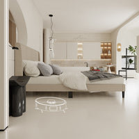 62.6" Modern Beige Platform Bed with Upholstered Headboard
