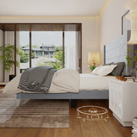 63.8" Simplistic Gray Platform Bed with Solid Wood Legs