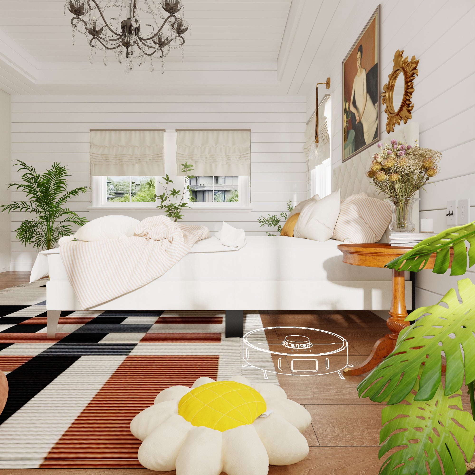 Low Profile Platform Bed With Comfortable Headboard With Charging Station