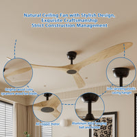 72" Modern Brown Ceiling Fan with 3 Wood Blades