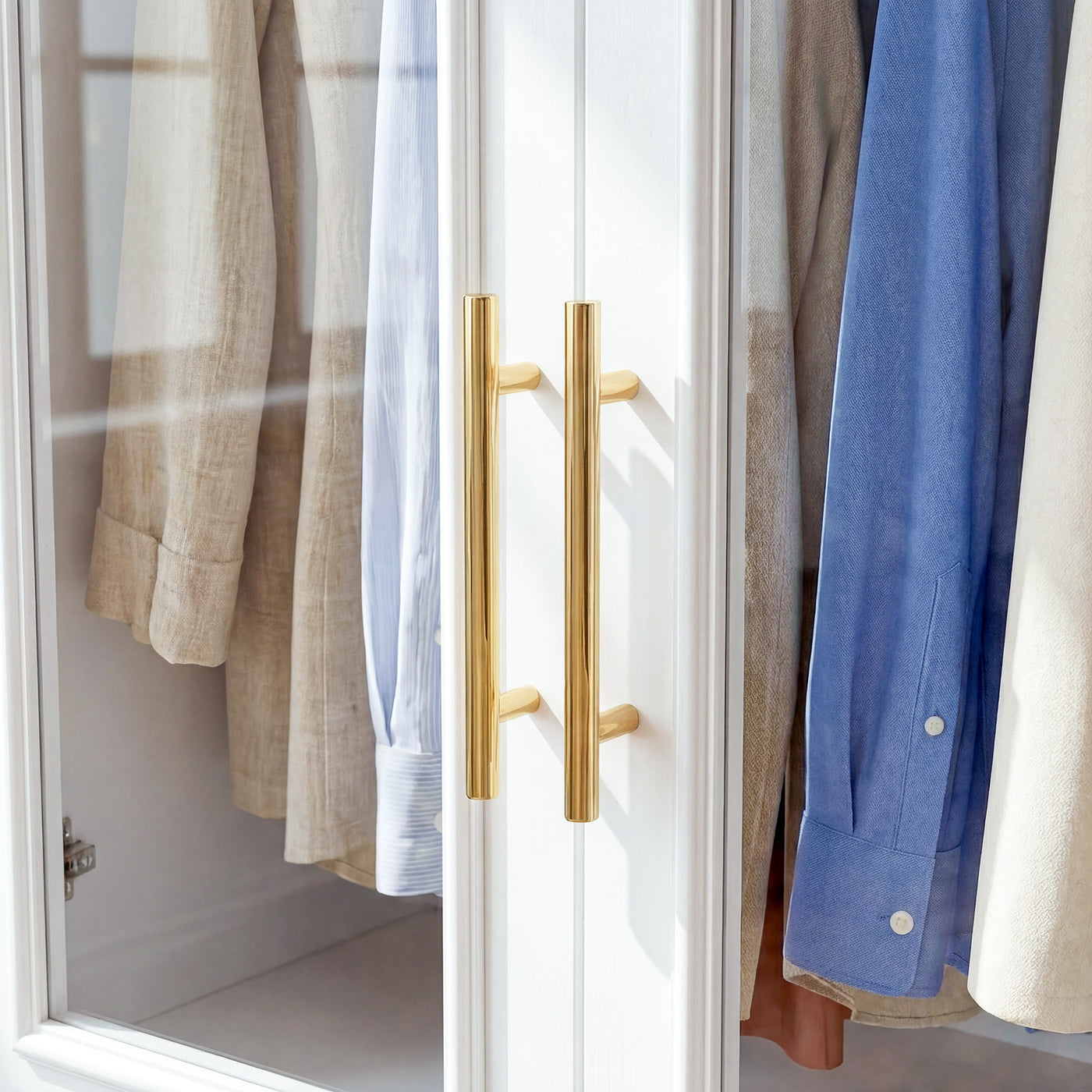 Rena 31.7" Modern White Glass Door Armoire with Hanging Rod and 3 Drawers