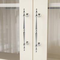 37" Modern Beige Display Cabinet with Arched Glass Doors, LED Lighting and 3 Drawers