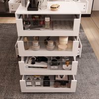 47.2" Modern White Closet Island with Strong Storage and Glass Top