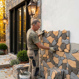 Mixed Color River Rock Faux Stone Wall Panel Set of 6, Lightweight Indoor & Outdoor Decor Wall Panels