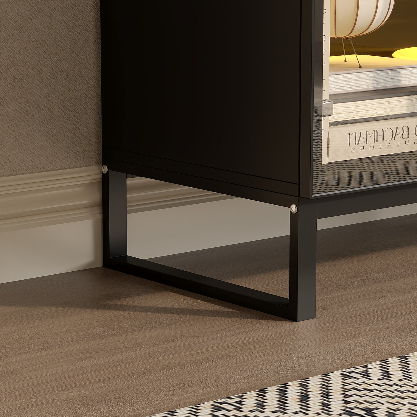 47.2" Black Sideboard Buffet Cabinet with LED Lights and Glass Doors