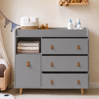44.9" Modern Minimalist White/Wood 4-Drawer Nursery Changing Table Dresser