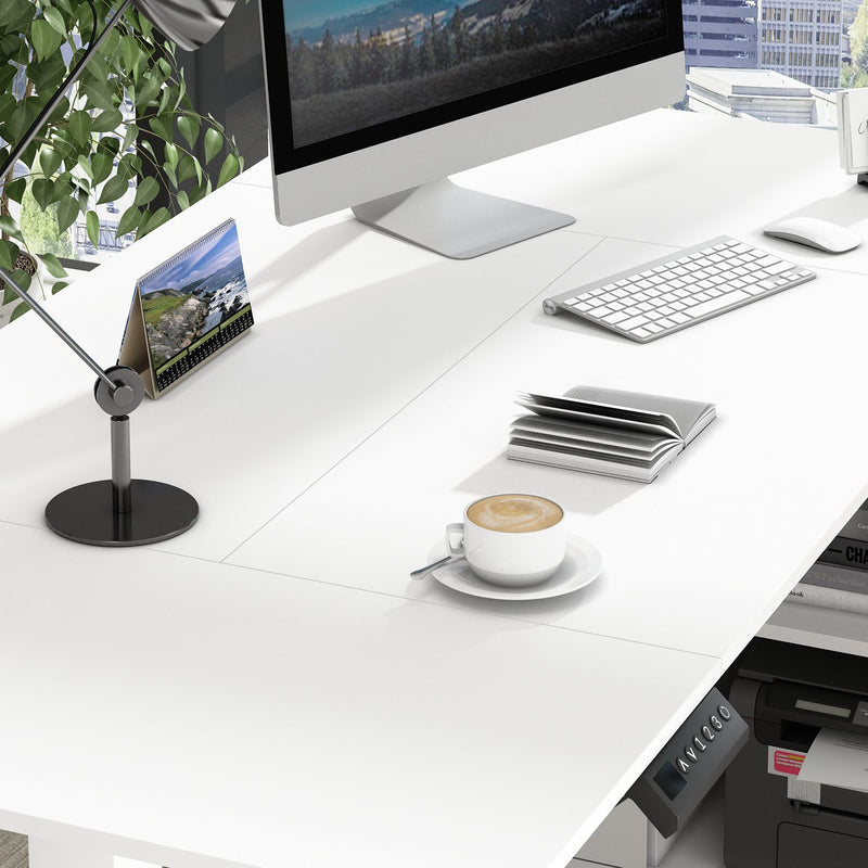 63 inches Modern Minimalist White Standing Desk With 3 Drawers, 2 Exterior Shelves, Electric Lift