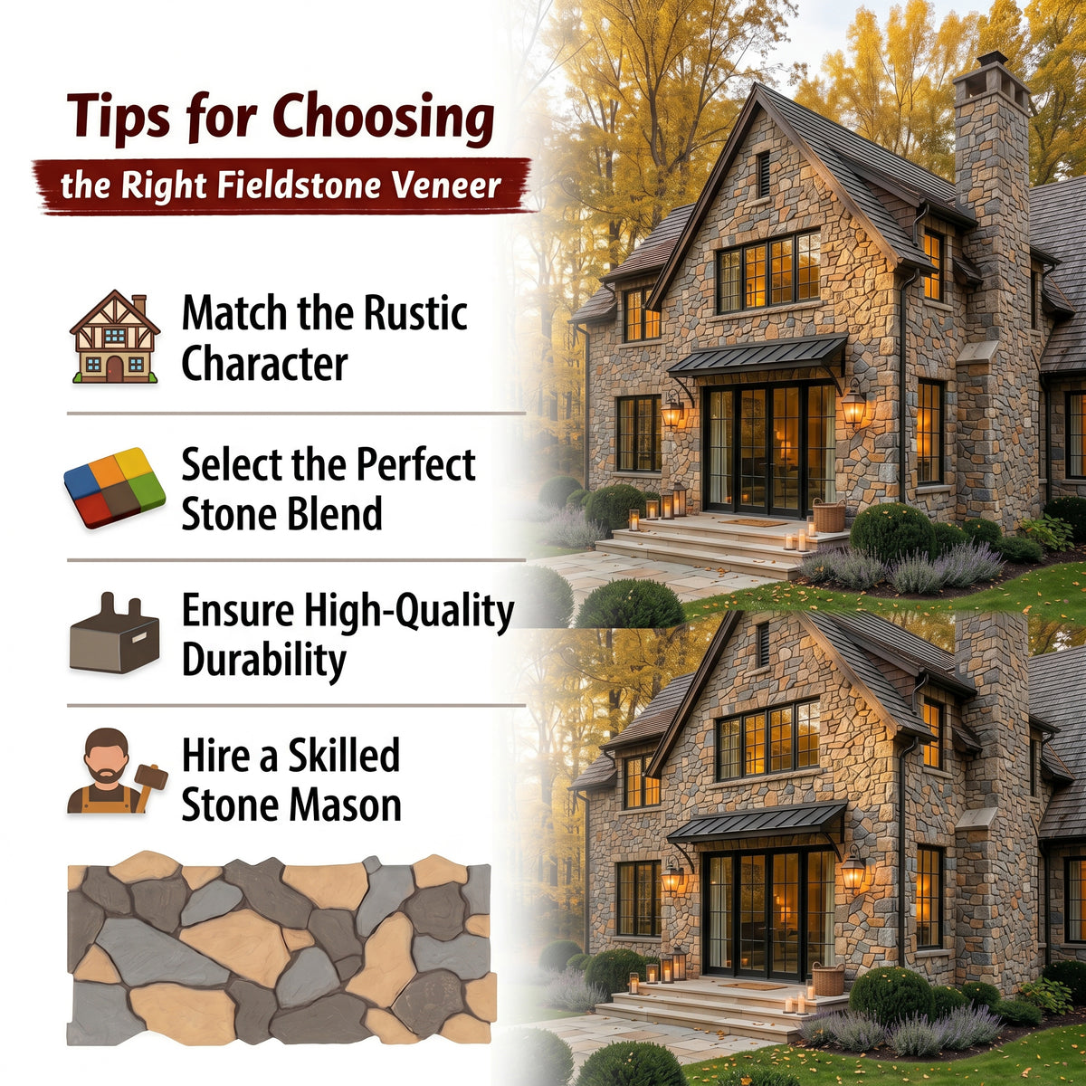 Mixed Color River Rock Faux Stone Wall Panel Set of 6, Lightweight Indoor & Outdoor Decor Wall Panels