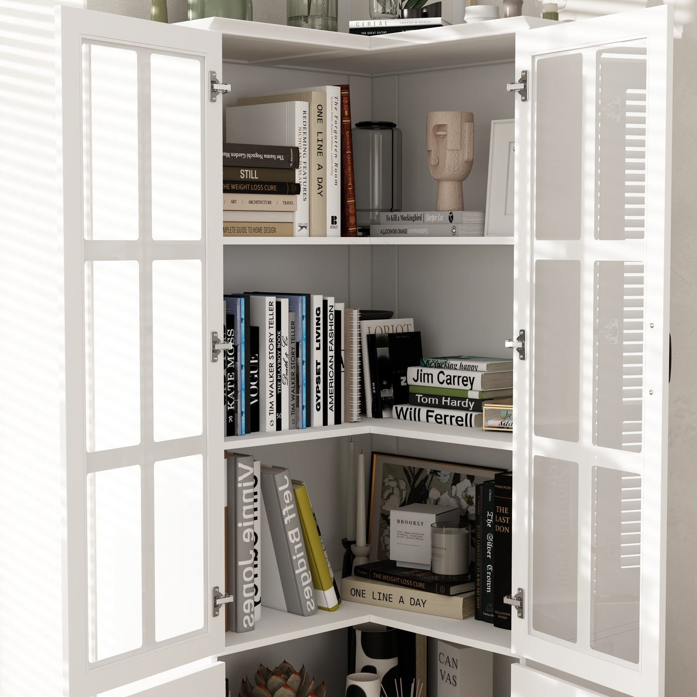 31.5" Modern White Wide Corner Home Office Cabinet
