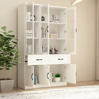 Vila 47" Classic White Display Cabinet & Bookcase with 2 Drawers and Glass Doors