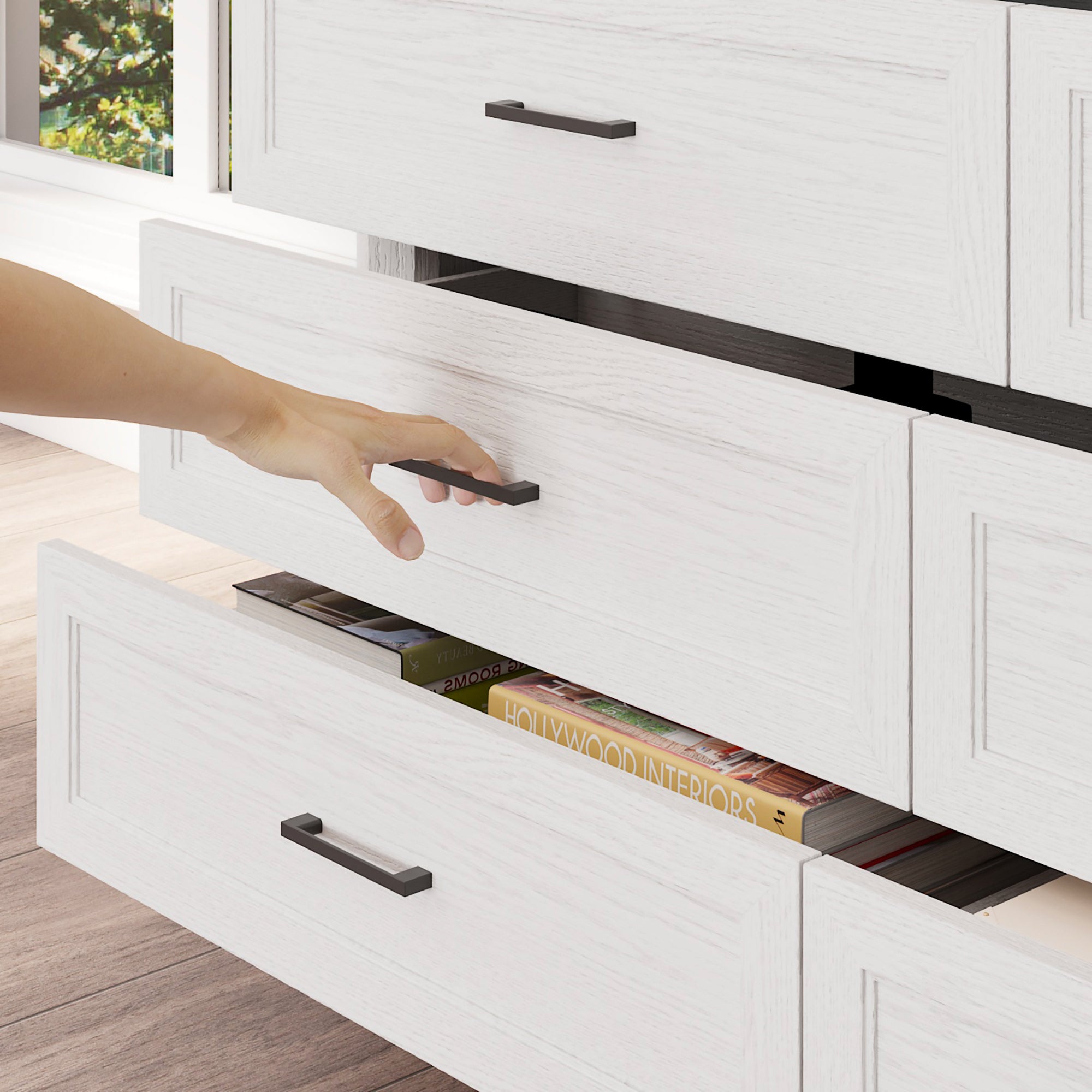 60" Wide 9-Drawer Accent Chest With Metal Handles