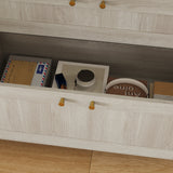 78.7" Modern Display Cabinet with Adjustable Shelves, Frosted Glass Doors and Drawers