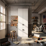 31.5" White Engineered Wood Tall 4-Door Garage Storage Cabinet with Adjustable Interior Shelves