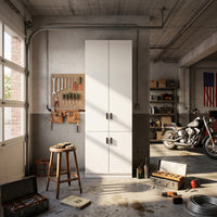 31.5" White Engineered Wood Tall 4-Door Garage Storage Cabinet with Adjustable Interior Shelves