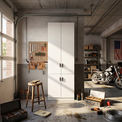31.5" White Engineered Wood Tall 4-Door Garage Storage Cabinet with Adjustable Interior Shelves