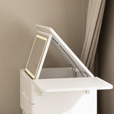 19.8 inches Modern White Makeup Vanity Table With Flip Top Desktop, LED Lighted, Storage Makeup Stool, Side Shelves