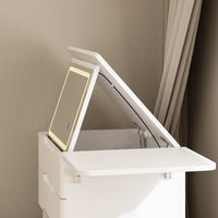 19.8" Modern White Makeup Vanity Table With Flip Top Desktop, LED Lighted, Storage Makeup Stool, Side Shelves
