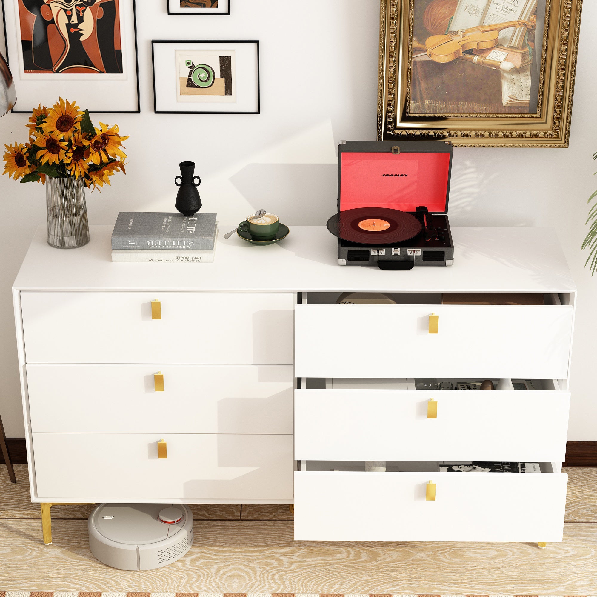 6-Drawer Dresser Buffet Sideboard for Home Storage with Metal Legs
