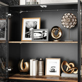 63 inch Modern Black & Brown Sideboard Buffet Cabinet with LED Lights & 4 Drawers