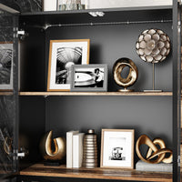 63" Modern Black & Brown Sideboard Buffet Cabinet with LED Lights & 4 Drawers