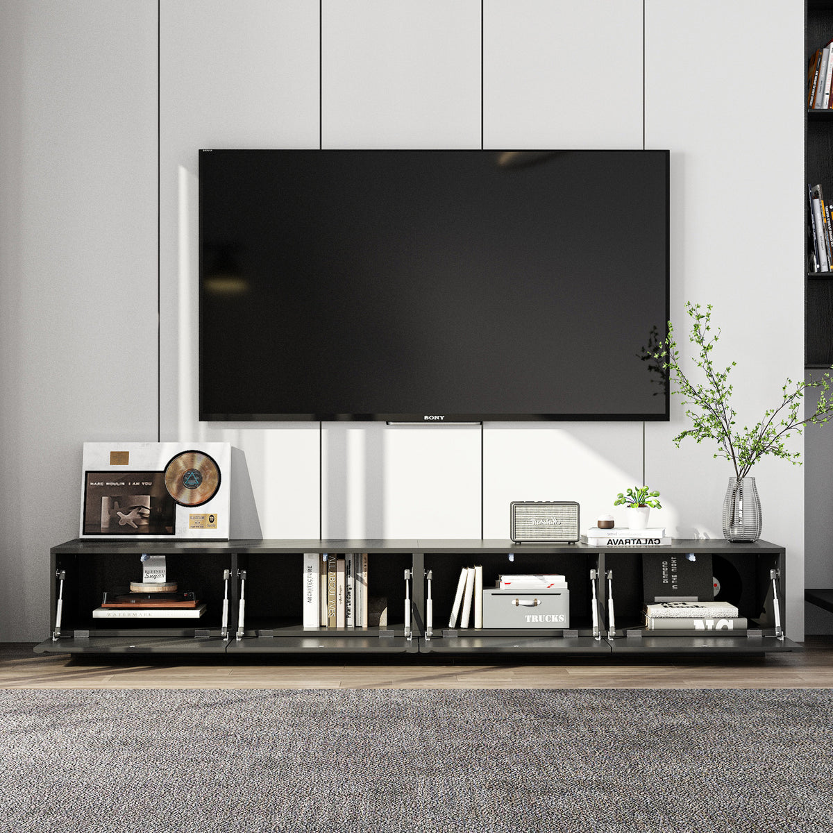 78.7 inch Modern Black Media Console TV Stand with Drop-Down Doors