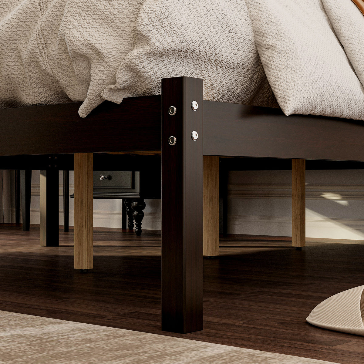 63.2" Modern Brown Platform Bed with Ribbed Detailing