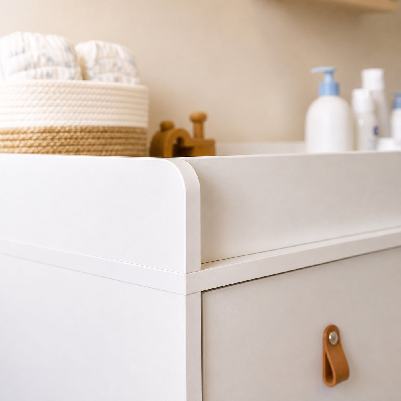 44.9" Modern Minimalist White/Wood 4-Drawer Nursery Changing Table Dresser