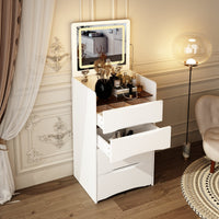 18.7" Modern White Makeup Vanity Desk with Lights and Flip Mirror