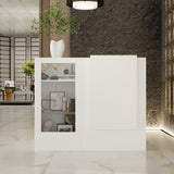 47" Modern Minimalist White LED Reception Desk With Open Shelving And Storage Compartments