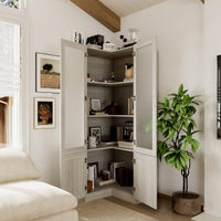 31.5" Modern Elegant Natural Corner China Cabinet With Shelves And Frosted Glass Doors