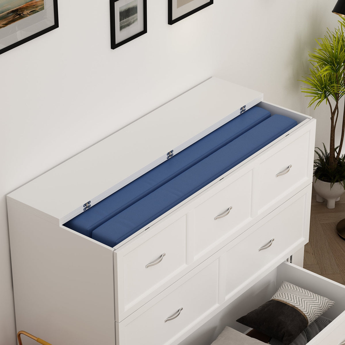 55.1" Modern Minimalist White Fold Out Bed With Power Outlets