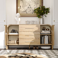 59" Minimalist Natural Sideboard Cabinet Buffet Storage Cabinet With Hinged Doors and Pull-out Drawers