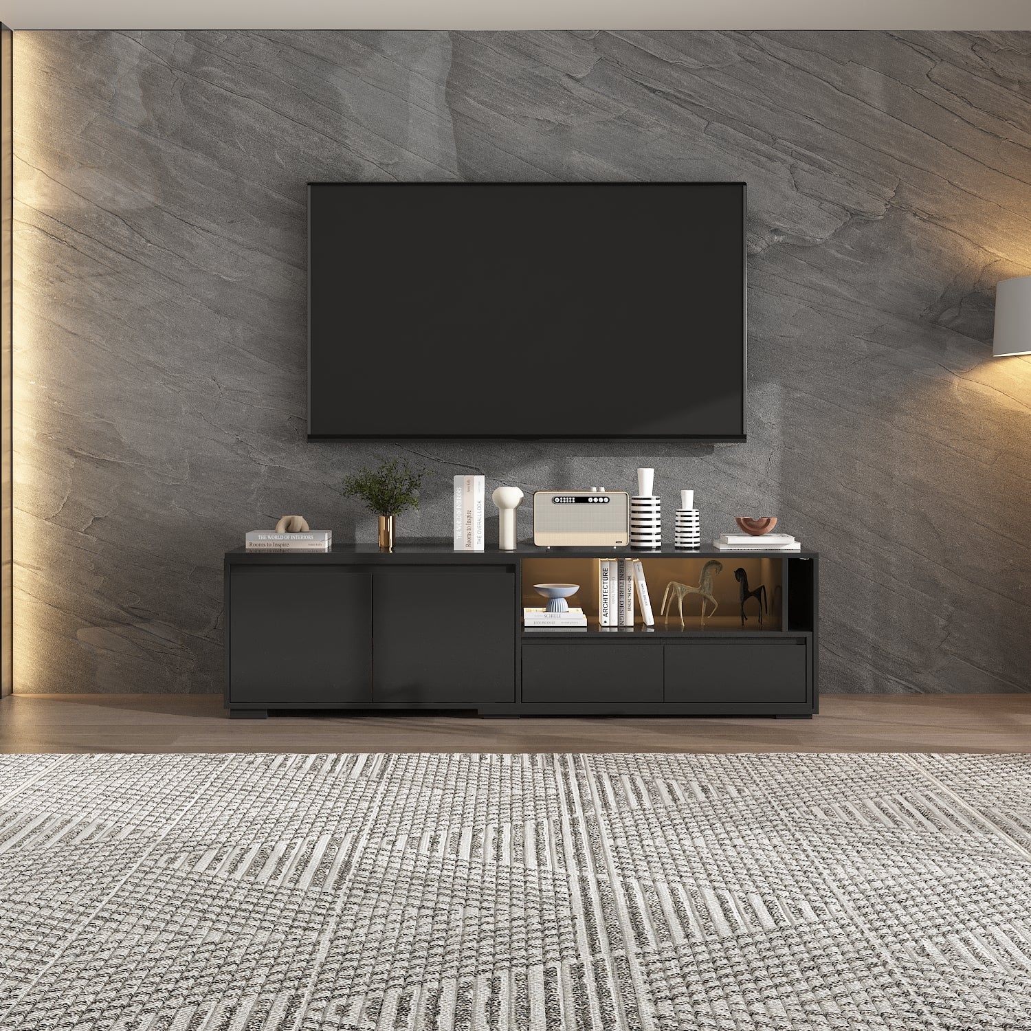 Modern Extendable Tv Stand With Adjustable Length And Led Light – Sleek Media Console For Living Room