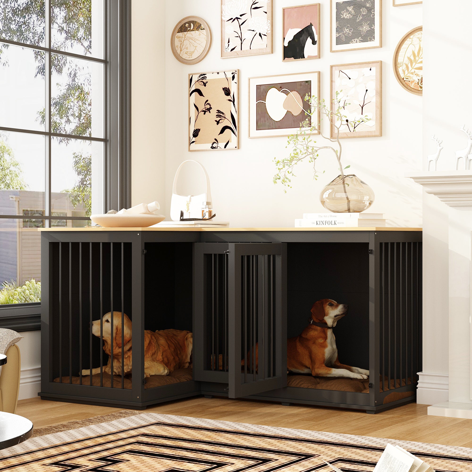 Corner Dog Crate With Divider