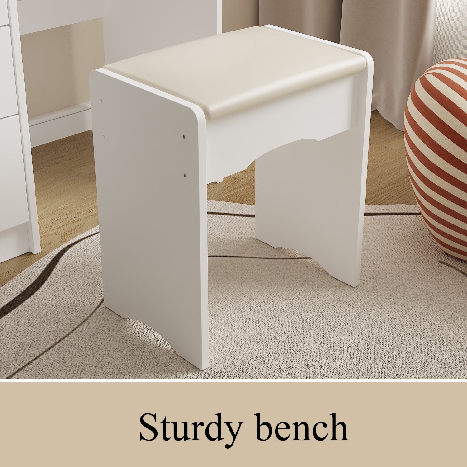 Modern Vanity Desk With Mirror, 5 Drawers, Shelves And Matching Stool, Makeup Dressing Table